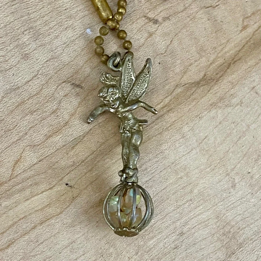 VTG 60s Walt Disney Productions Tinker Bell Gold-Toned Crystal Ball Keychain‎